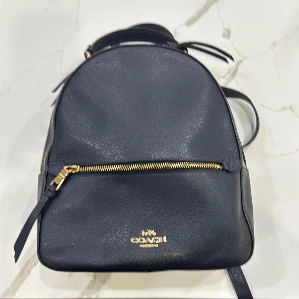 Coach Navy Leather Backpack with Gold Accents - Picture 2 of 4